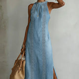 Ksenija | Denim obleka z retro čipko