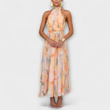 Lucija | Halter-Oblačena Aquarell Tisk Maxikleid
