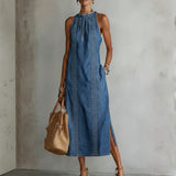 Ksenija | Denim obleka z retro čipko