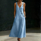 Sonja | Dolga denim obleka s gumbi
