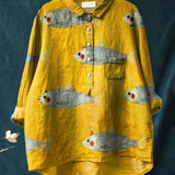 Sofie | Sproščena majica s vintage ribjo umetnostjo