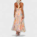 Lucija | Halter-Oblačena Aquarell Tisk Maxikleid