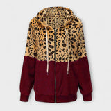 Ema | Fleece pulover s kapuco in leopardjim vzorcem
