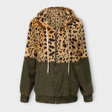 Ema | Fleece pulover s kapuco in leopardjim vzorcem