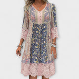 Helena | Boho obleka z čipko in vintage cvetličnim vzorcem