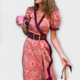 Ursula | Elegantna roza maxi obleka s kratkimi rokavi