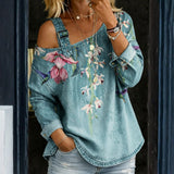 Vesna | Denim top z razkritimi rameni