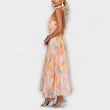 Lucija | Halter-Oblačena Aquarell Tisk Maxikleid