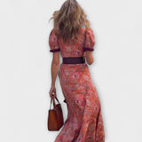 Ursula | Elegantna roza maxi obleka s kratkimi rokavi