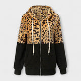 Ema | Fleece pulover s kapuco in leopardjim vzorcem