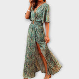 Erika | Elegantna obleka maxi z zavojem in tekočim dizajnom