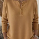 Brigita | Pleten pulover s Henley gumbi