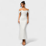Ione - Bodycon obleka z odprtimi rameni in nabiranjem