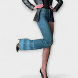 Sabina | Trendne asimetrične jeans kratke hlače z enim naramnicom