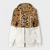 Ema | Fleece pulover s kapuco in leopardjim vzorcem