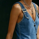 Sonja | Dolga denim obleka s gumbi