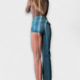 Sabina | Trendne asimetrične jeans kratke hlače z enim naramnicom