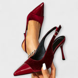 Mojca | Špicasti sametni krpanka slingback stiletto petke